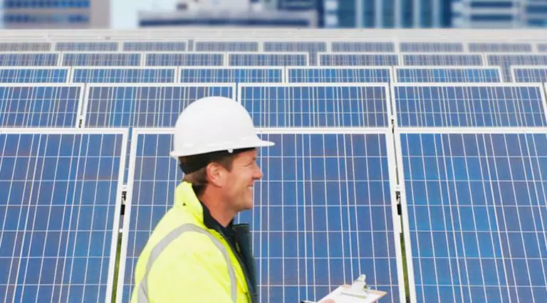 Solar engineer at a commercial solar site